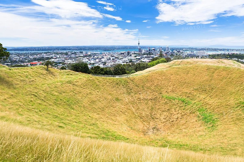 Volcanic crater of Mount Eden with views over Auckland