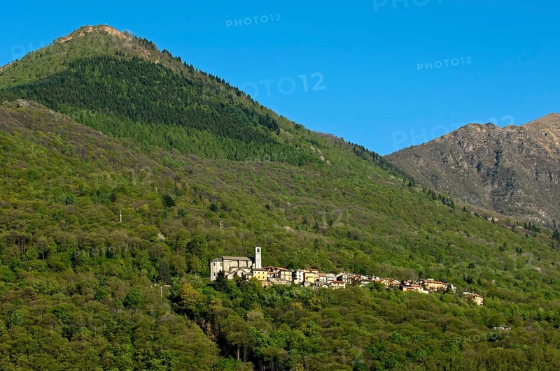 The hamlet of Sant'Agata at Cannobio in a deciduous forest on a mountain slope