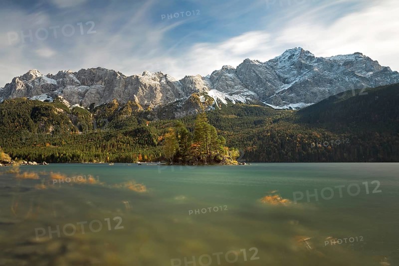 Foehn storm at Eibsee Lake with Mt Zugspitze