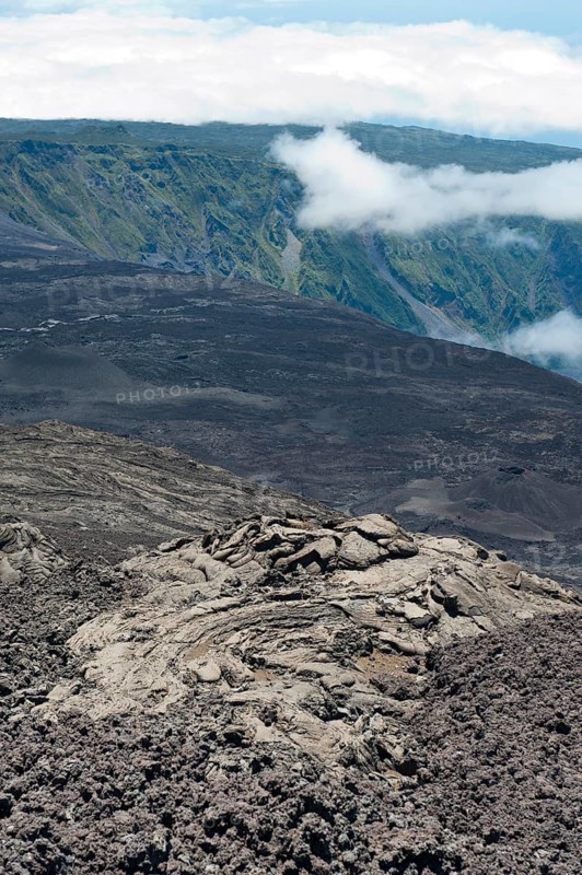 Cooled lava flow in the Cratere Dolomieu crater of Piton de la Fournaise volcano