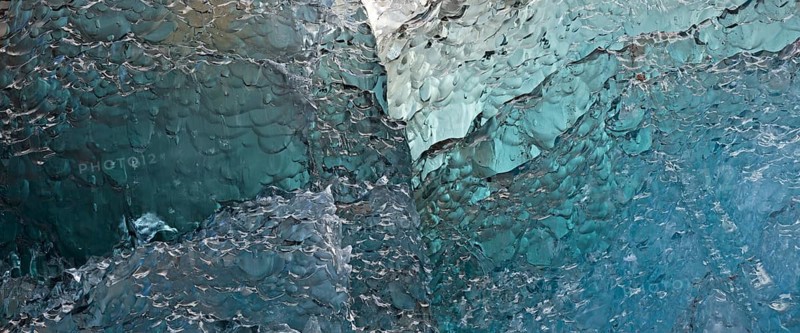 Ice in various shades of blue