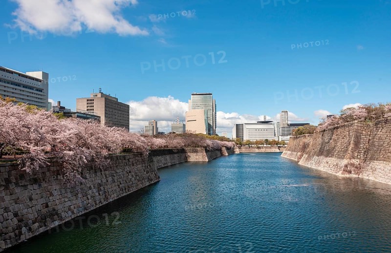 Skyscrapers at the moat of Osaka Castle Park