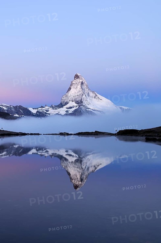 Matterhorn reflected in Lake Stellisee at dusk