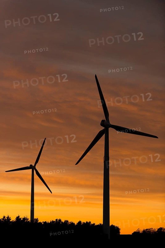 Wind turbines at sunset