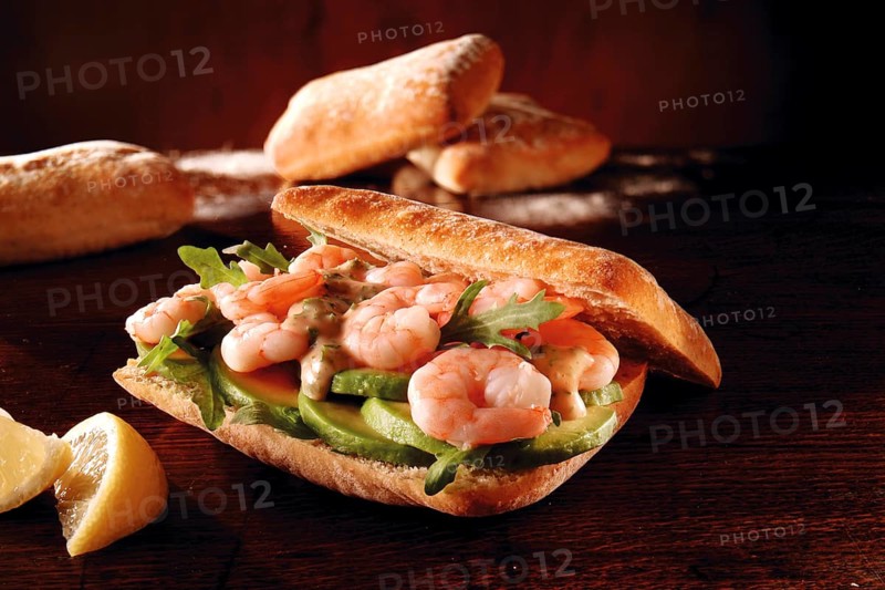 Chiabatta sandwich with prawns