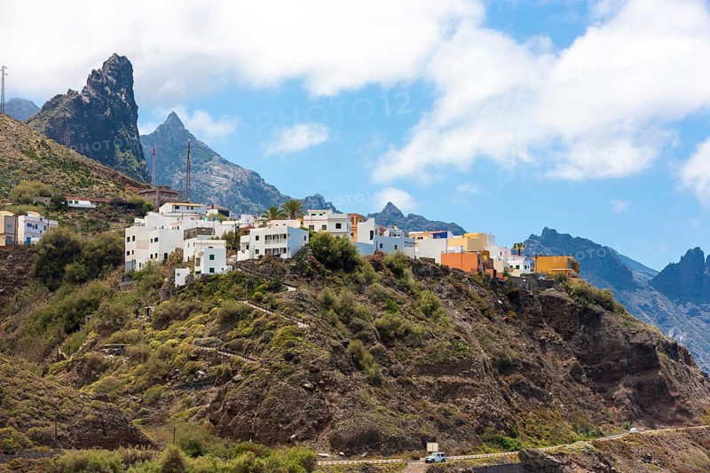 Cliffs in the Anaga Mountains with the Playa de Roque de las Bodegas beach