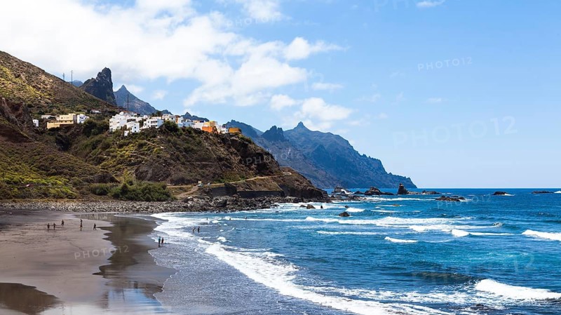 Cliffs in the Anaga Mountains with the Playa de Roque de las Bodegas beach