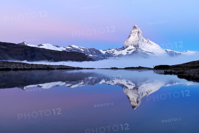 Matterhorn reflected in Lake Stellisee at dusk