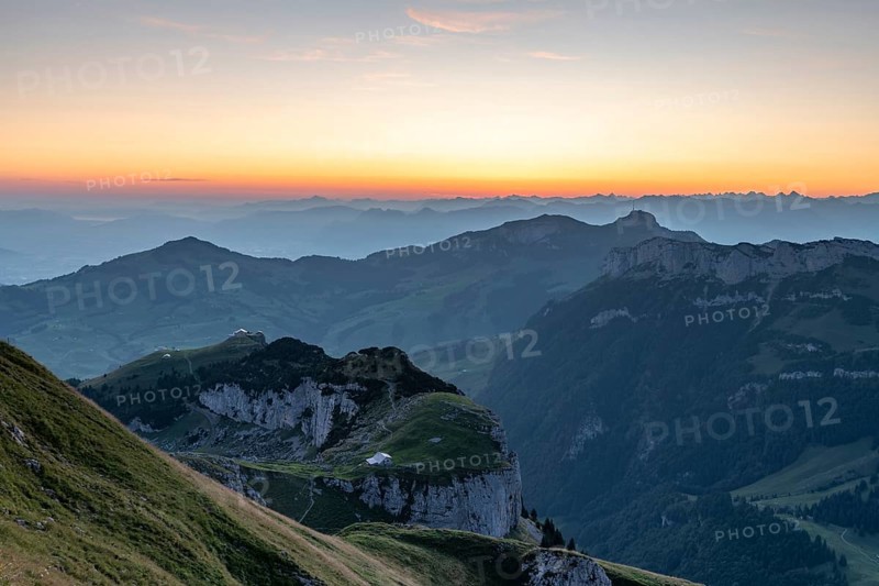 View of Ebenalp and Appenzeller Land in morning mood