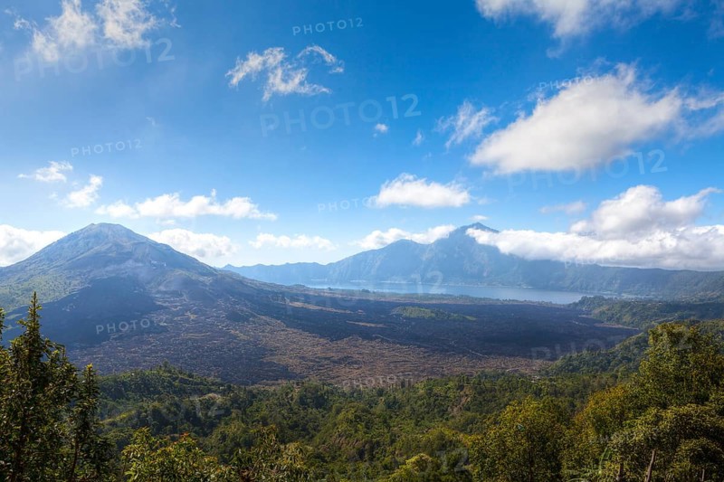 Crater of Gunung Batur or Mount Batur volcano with the crater lake