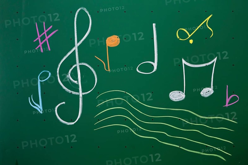 Music notes written with chalk on a blackboard