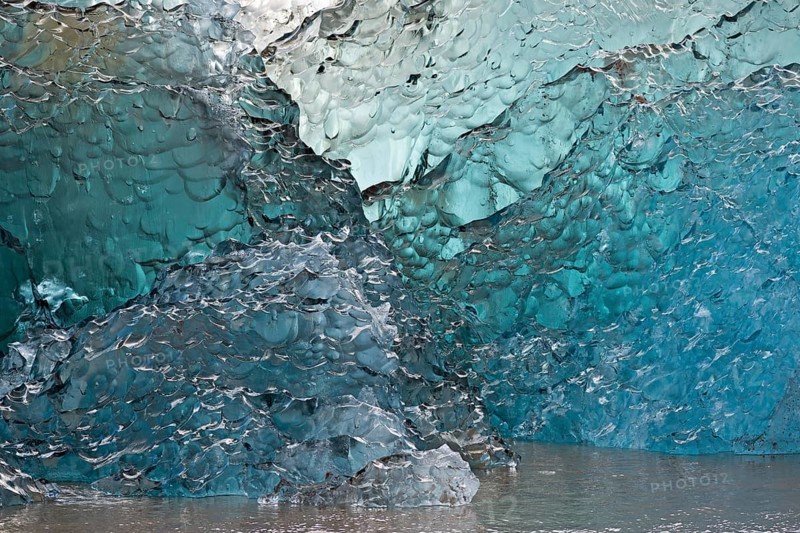 Ice in various shades of blue