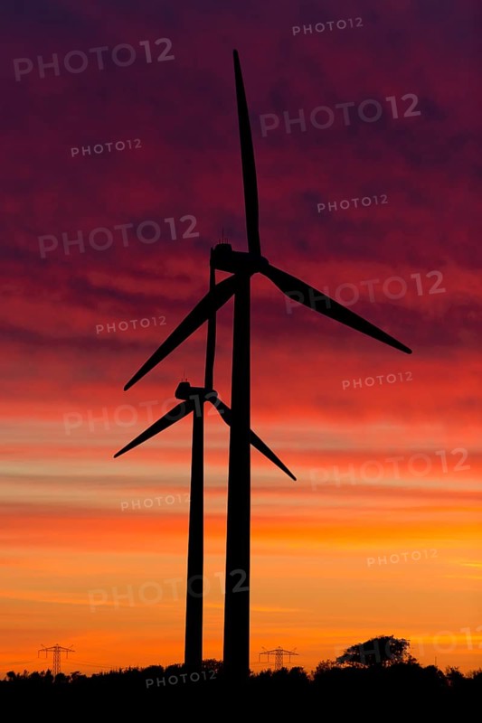 Wind turbines at sunset