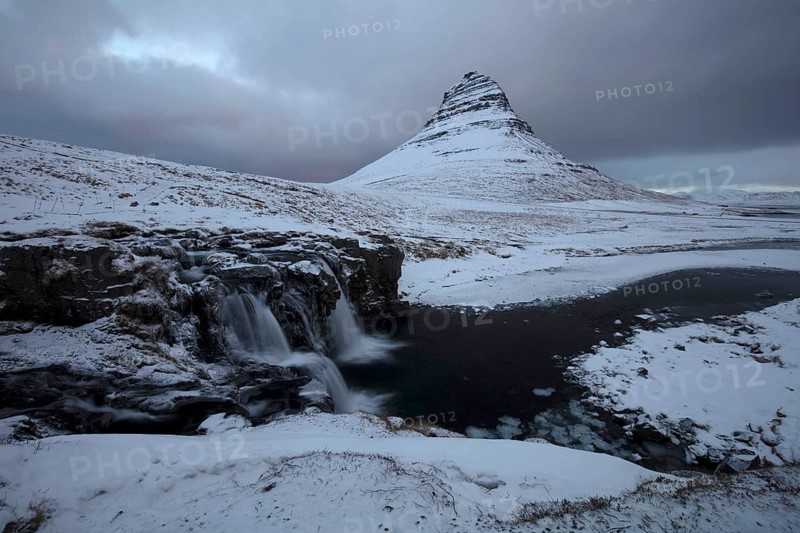 Kirkjufell and Kirkjufellsfoss in winter
