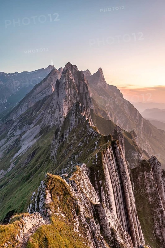 Mountain ridge in the Alpstein range in evening light