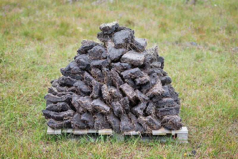 Stack of extracted peat from the Scottish Highland moors