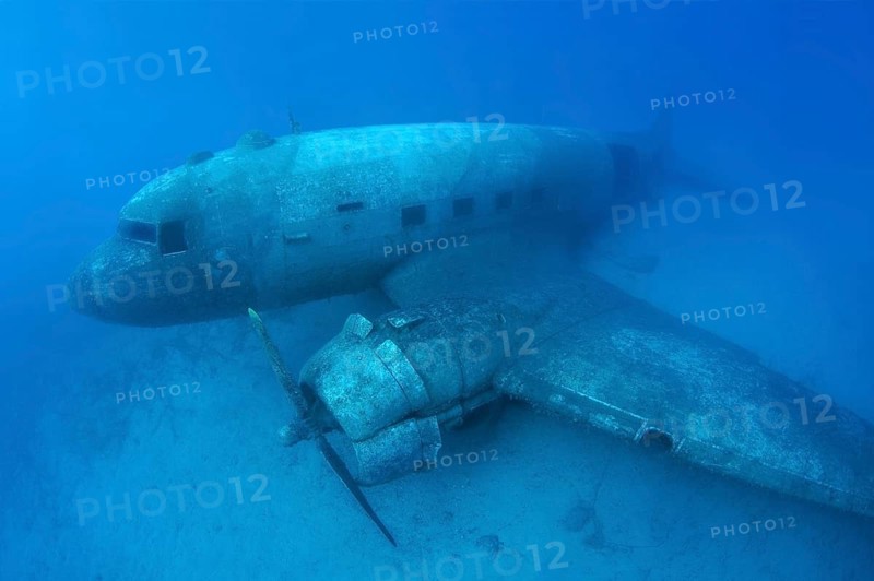 Plane wreck of a Douglas DC-3 Dakota in the Mediterranean Sea