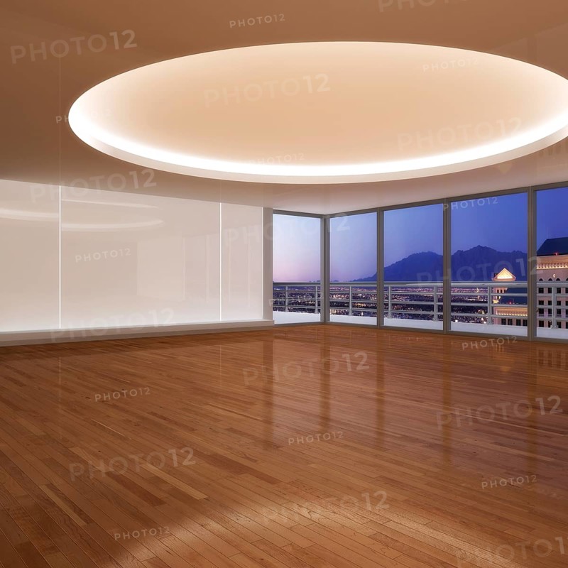 Empty room with a view of the city