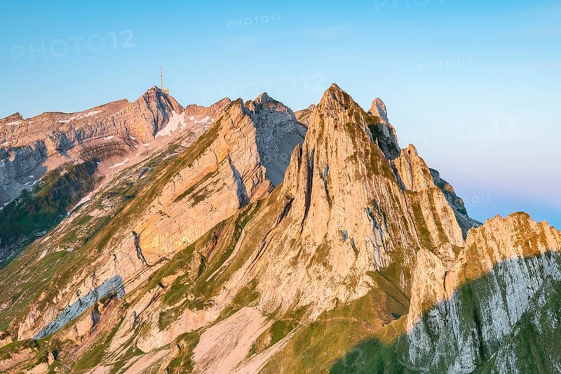 View to Santis and mountains in Alpstein range