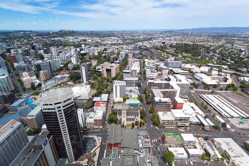 View from Skytower over Auckland towards Mount Eden