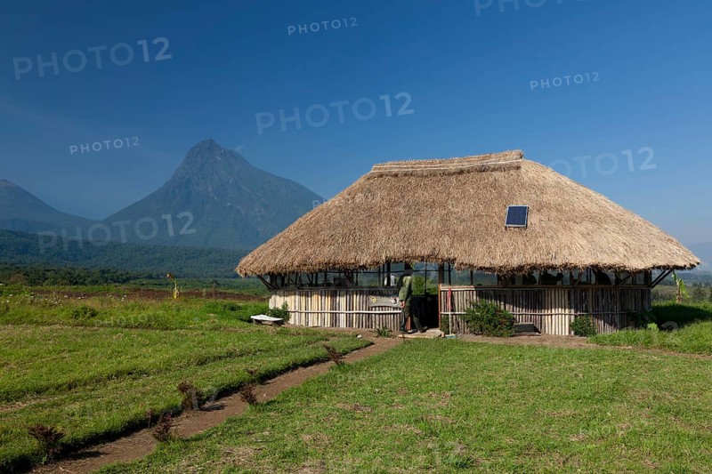 Park rangers' hut in the Virunga National Park at the foot of the Mount Mikeno volcano