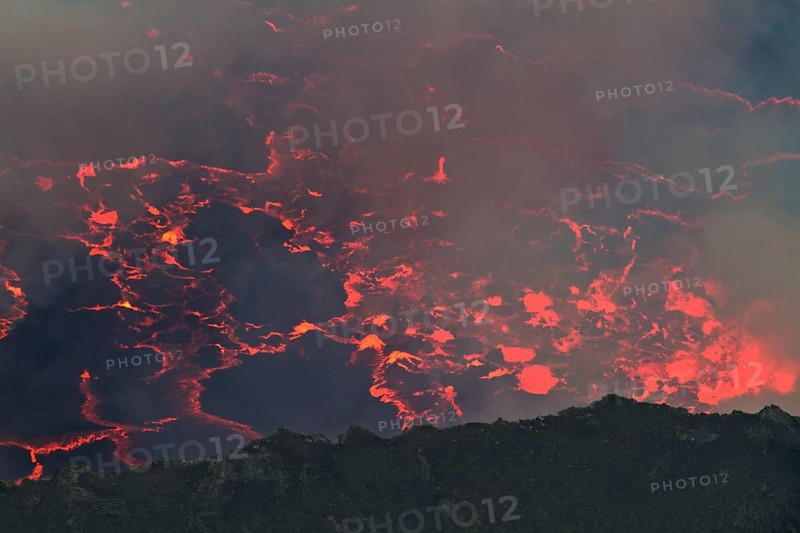 Boiling lava lake in the crater of Mount Nyiragongo volcano