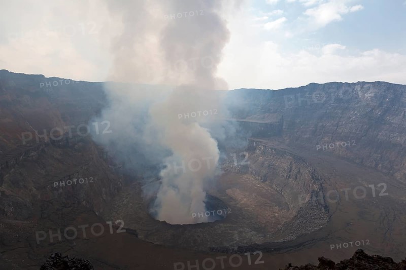 Smoking crater of Mount Nyiragongo volcano