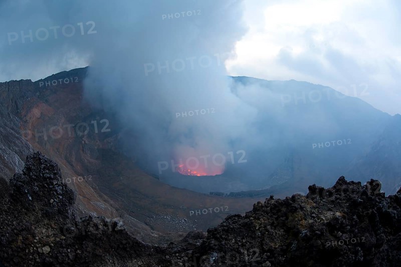 Boiling lava lake in the crater of Mount Nyiragongo volcano