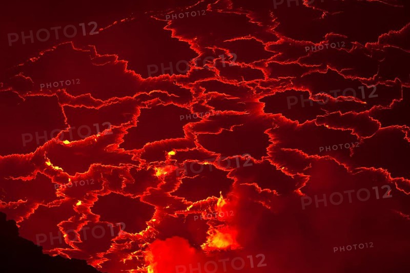Boiling lava lake in the crater of Mount Nyiragongo volcano