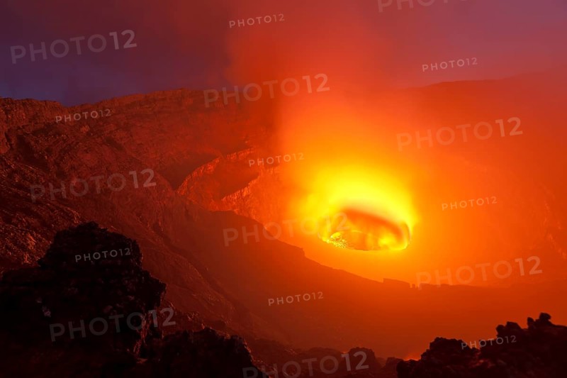 Boiling lava lake in the crater of Mount Nyiragongo volcano