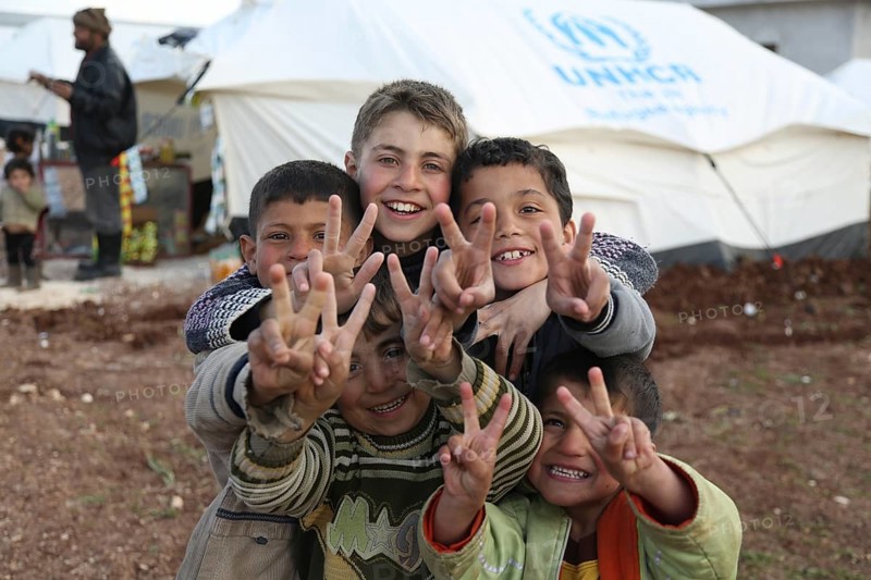 Children in a camp for Syrian refugees of the civil war near the Turkish border