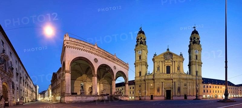 Panoramic view of Odeonsplatz Square with the Munich Residenz