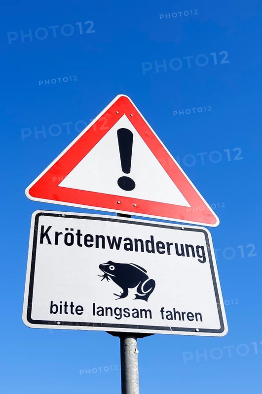 Warning sign with the message 'Kroetenwanderung