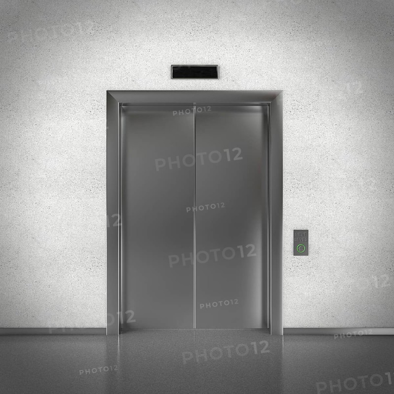 Closed elevator doors in a business lobby