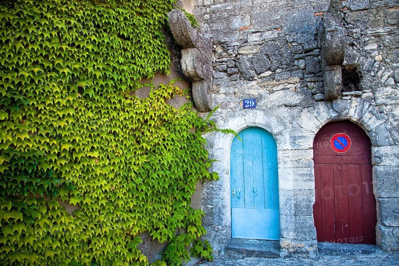 Old stone building with two doors