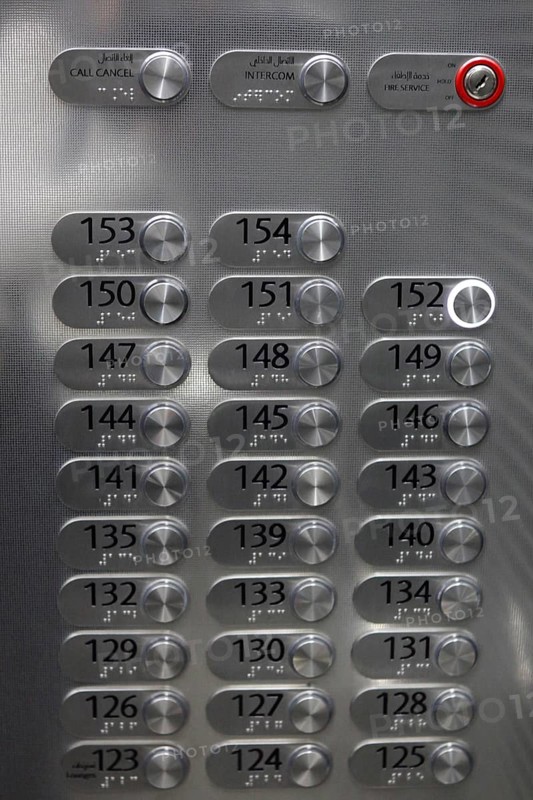 Display panel of the Burj Khalifa elevator with the exclusive floors 152-154
