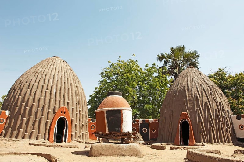 Traditional houses of the Mousgoum fishermen with a granary