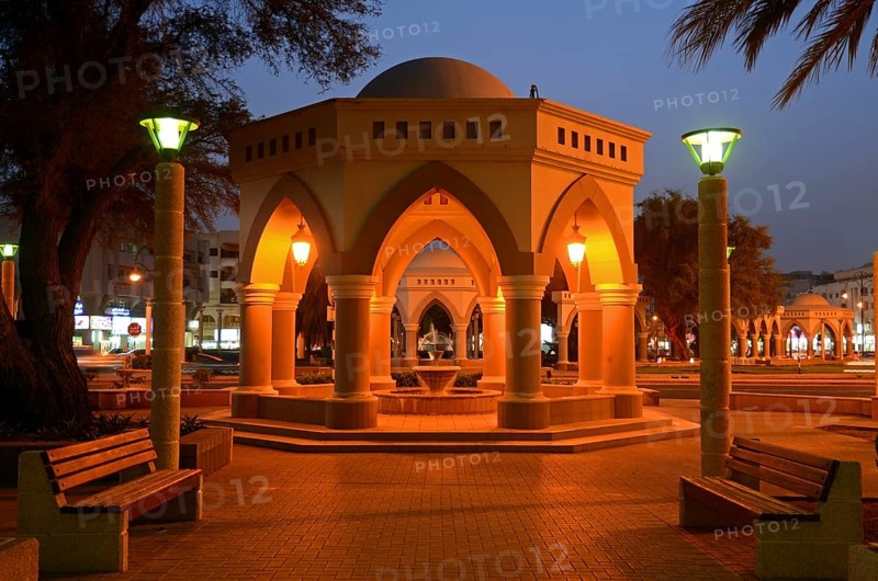 Pavilion in a park at dusk