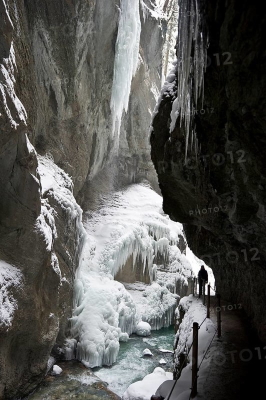 Snowy canyon with icicles