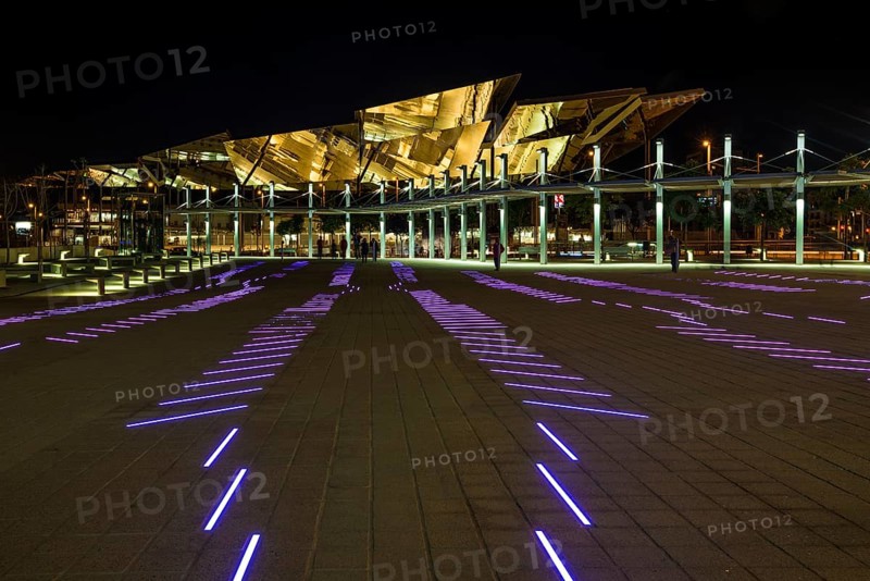 Light installation and new roof of the metro station at Placa de les Glories Catalanes Square
