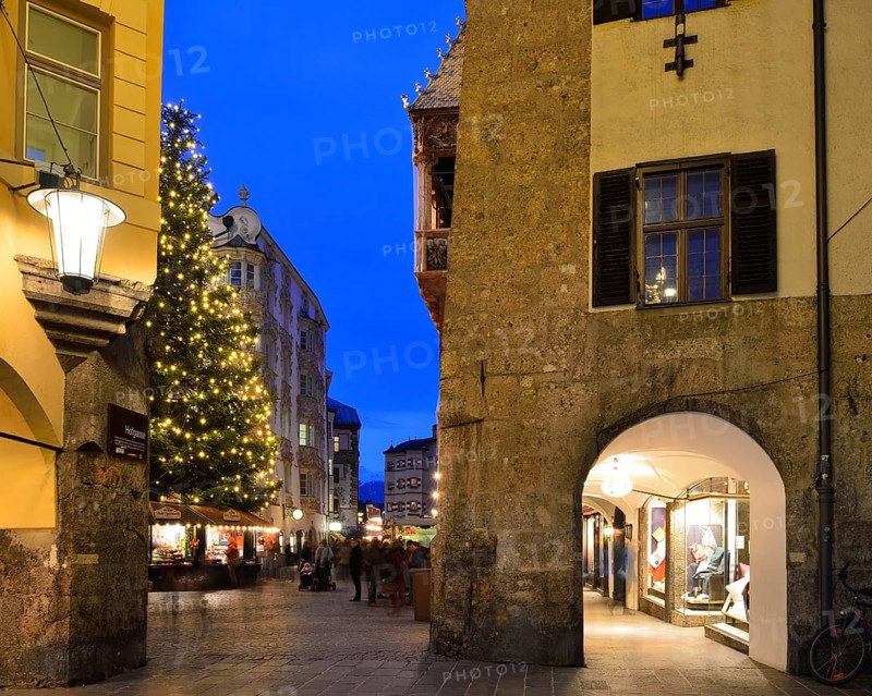 Goldenes Dachl or golden roof in the historic centre at Christmas time