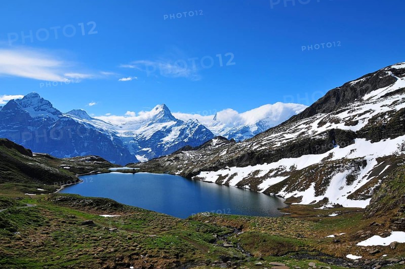 Schreckhorn mountain seen across Bachalpsee lake