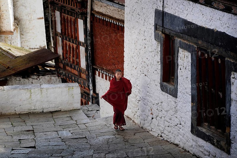 Buddhist monk in Trongsa Dzong fortress