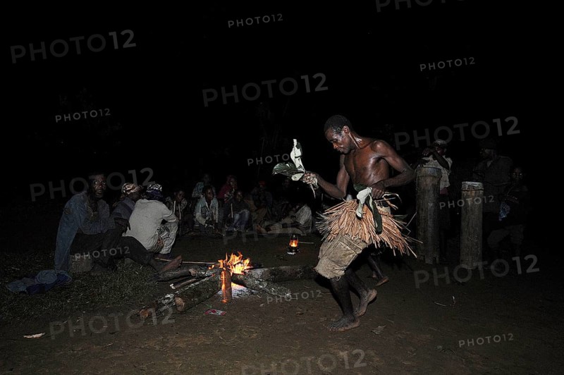 Pygmies of the Bakola people celebrating with song and dance