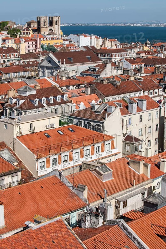 View from Elevador de Santa Justa elevator tower over the roofs of the historic town centre
