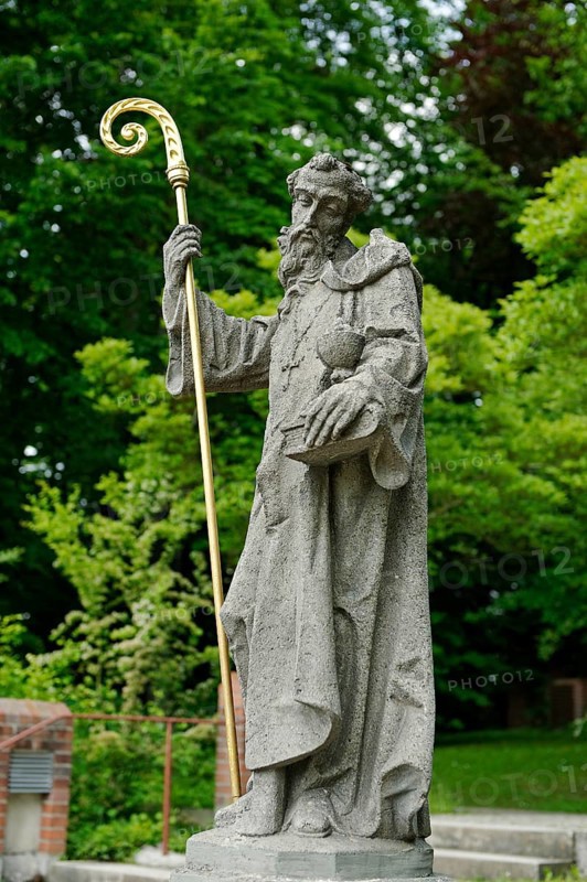 Statue of St. Benedict in front of the Benedictine monastery