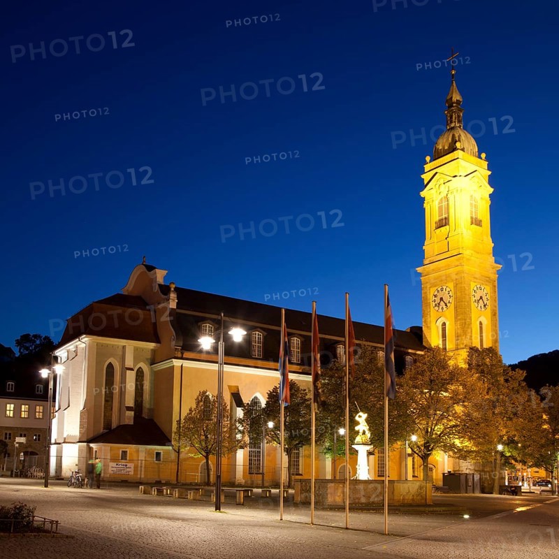 Illuminated St. George's Church on the market square