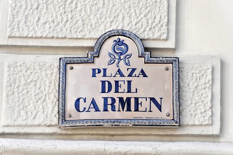 Road sign 'Plaza del Carmen'