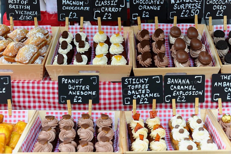 Pastries on sale at a market stall in Covent Garden