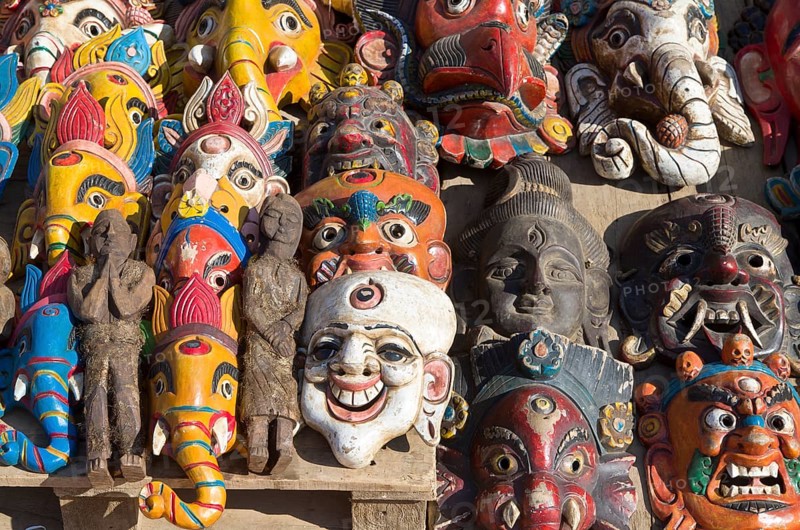 Wooden masks sold as souvenirs in Durbar Square